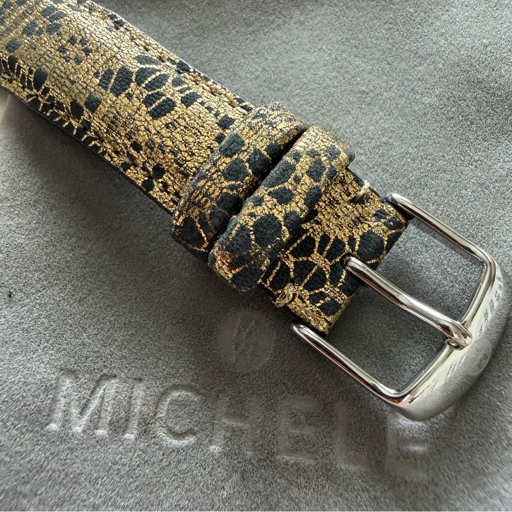 Michele Black and Gold Lace Leather Watch Strap - 18mm - Picture 4 of 16